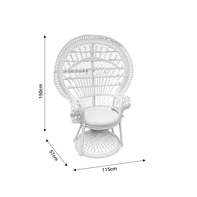 Armchair Dorothy Inart with white cushion-white rattan 115x57x150cm