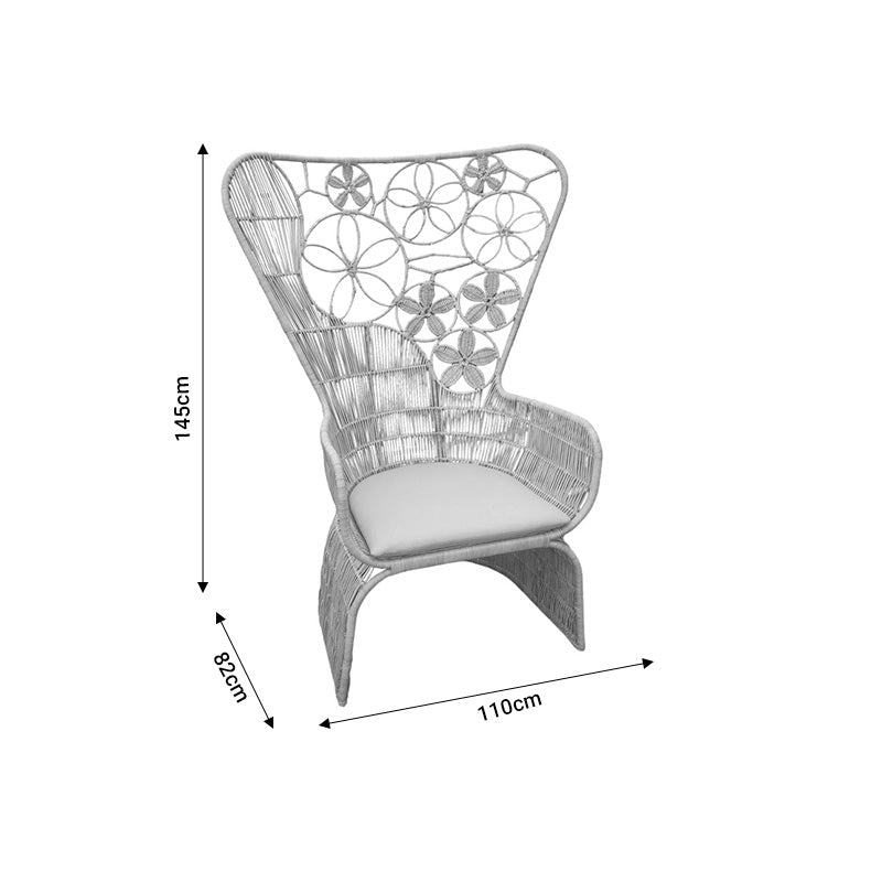 Armchair Jake Inart with beige cushion-natural rattan 110x45x145cm