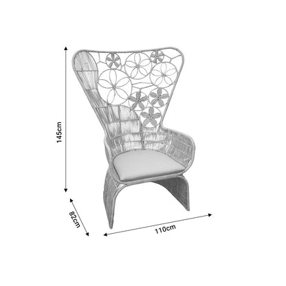 Armchair Jake Inart with beige cushion-natural rattan 110x45x145cm