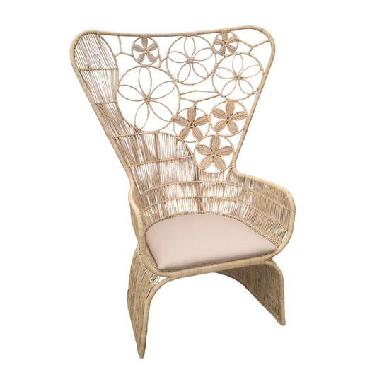 Armchair Jake Inart with beige cushion-natural rattan 110x45x145cm