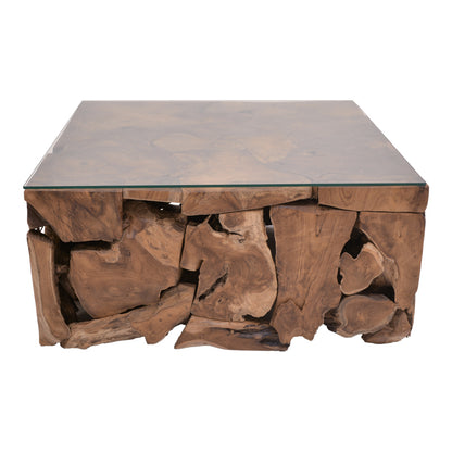 Gelon Inart coffee table natural solid wood teak-glass 100x100x45cm