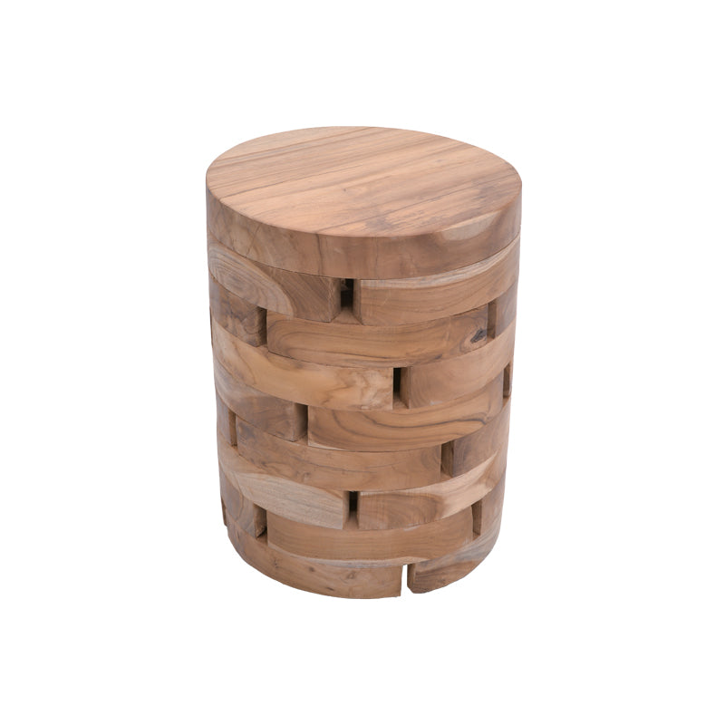 Shard Inart stool natural solid teak wood D35x45cm