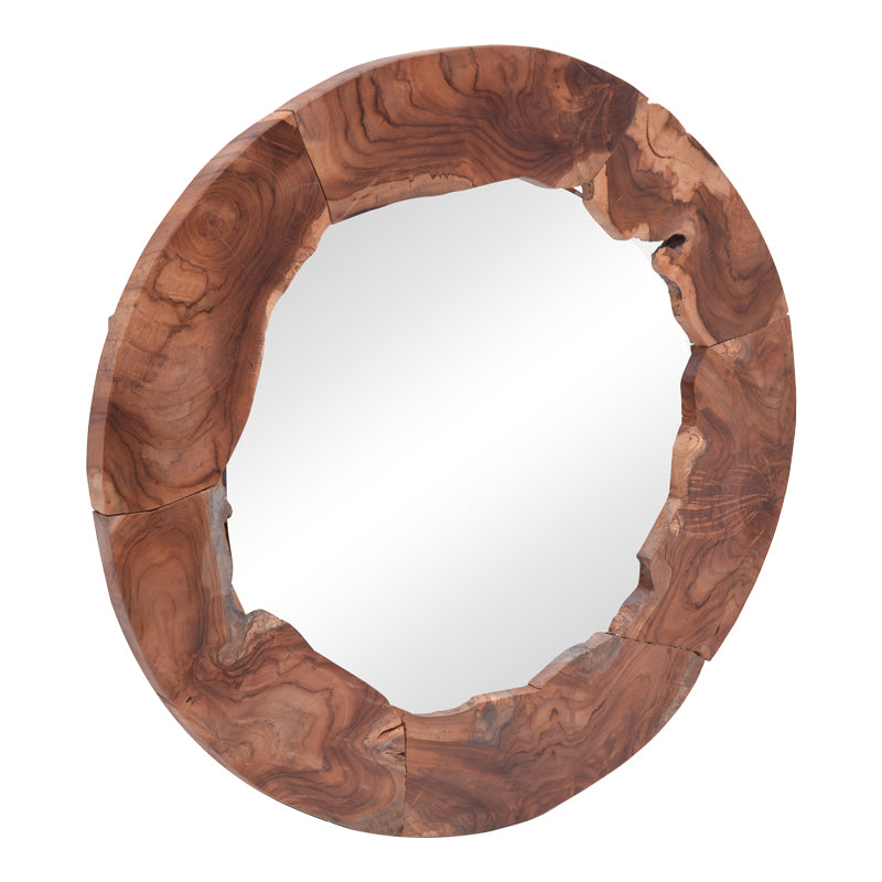 Mirror Crest Inart natural solid teak wood D80x4cm