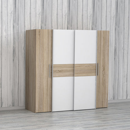 Wardrobe Closet pakoworld 4 doors sonoma oak-white melamine 200x61.5x190.5cm