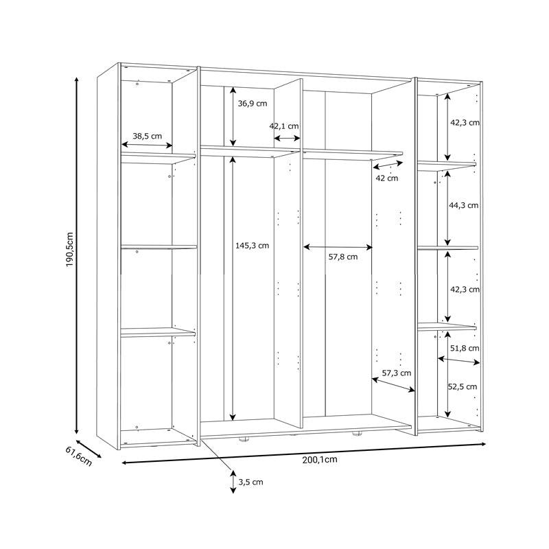 Wardrobe Closet pakoworld 4 doors sonoma oak-white melamine 200x61.5x190.5cm