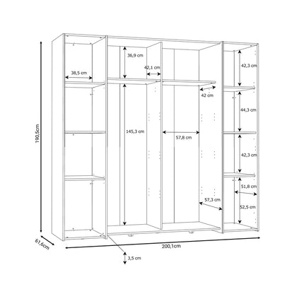 Wardrobe Closet pakoworld 4 doors sonoma oak-white melamine 200x61.5x190.5cm