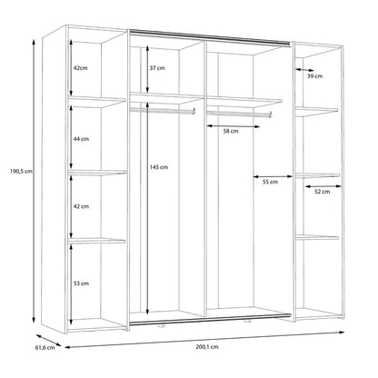 Wardrobe Bekerk black-oak melamine 200x61.5x190.5cm