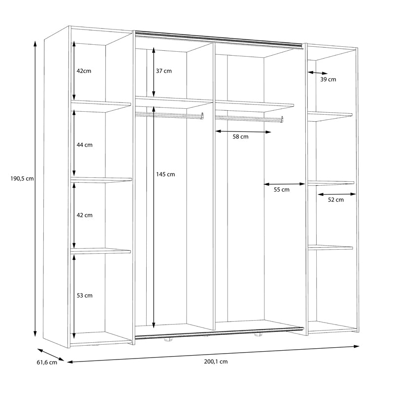 Wardrobe Bekerk pakoworld black-oak melamine 200x61.5x190.5cm