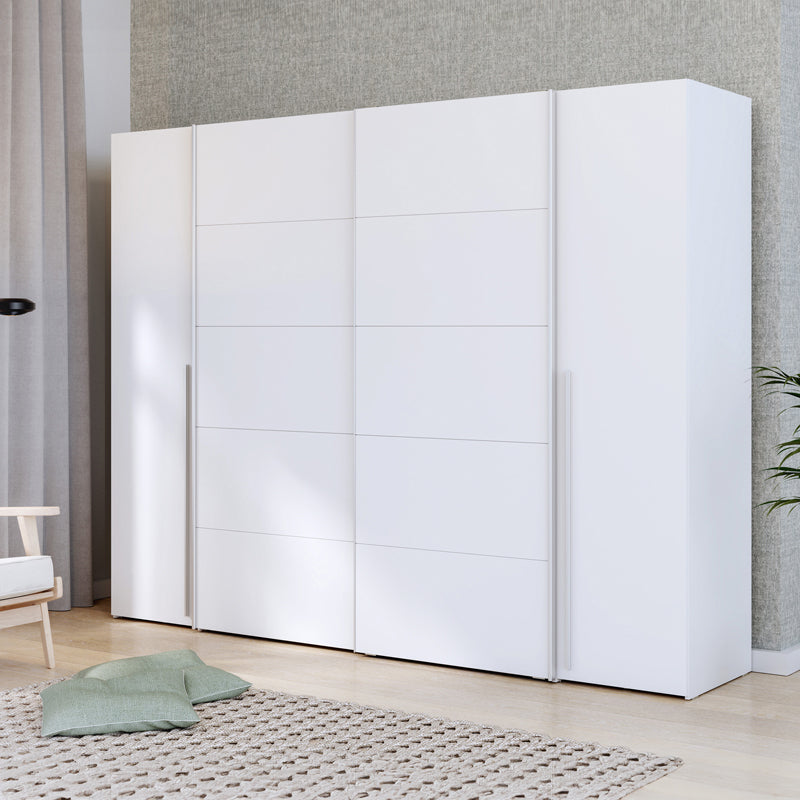 Wardrobe Verzo pakoworld 4 doors white melamine 270.5x61.5x210.5cm