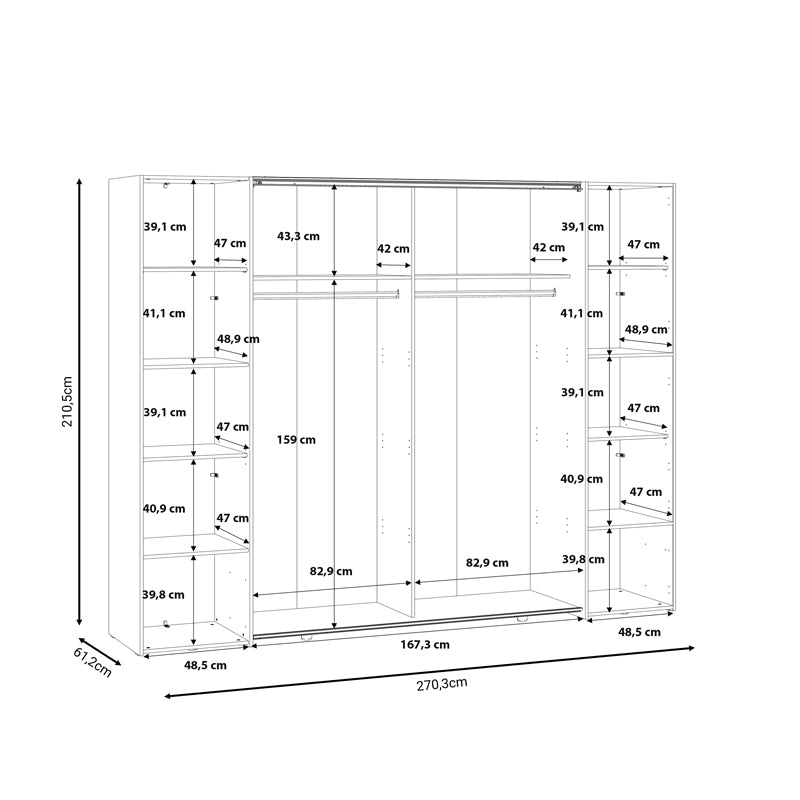Wardrobe Verzo 4 doors white melamine 270.5x61.5x210.5cm