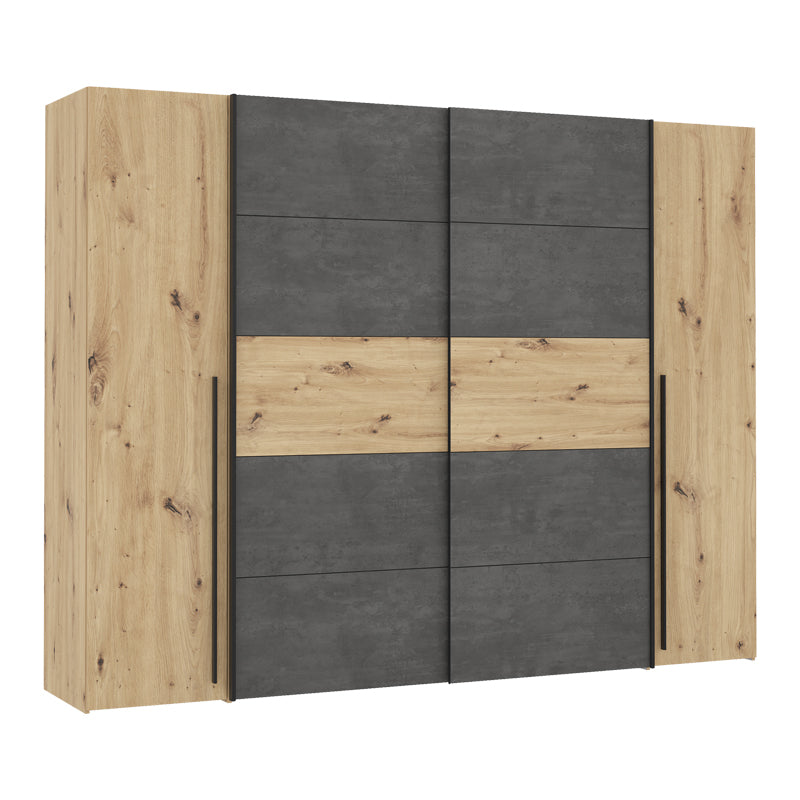 4-door wardrobe Verzo oak-anthracite melamine 270.5x61.5x210.5cm