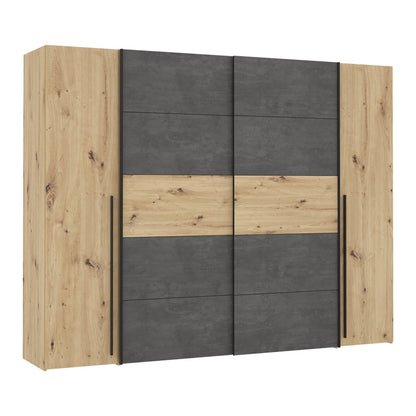 4-door wardrobe Verzo oak-anthracite melamine 270.5x61.5x210.5cm