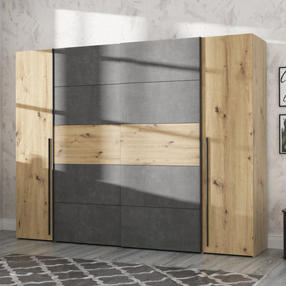 4-door wardrobe Verzo pakoworld oak-anthracite melamine 270.5x61.5x210.5cm