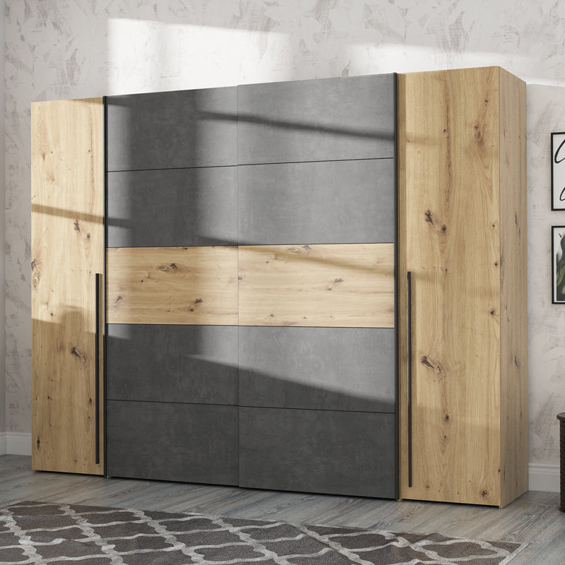 4-door wardrobe Verzo oak-anthracite melamine 270.5x61.5x210.5cm