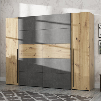 4-door wardrobe Verzo oak-anthracite melamine 270.5x61.5x210.5cm