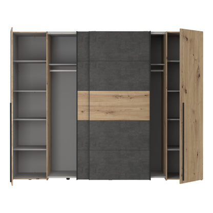4-door wardrobe Verzo oak-anthracite melamine 270.5x61.5x210.5cm