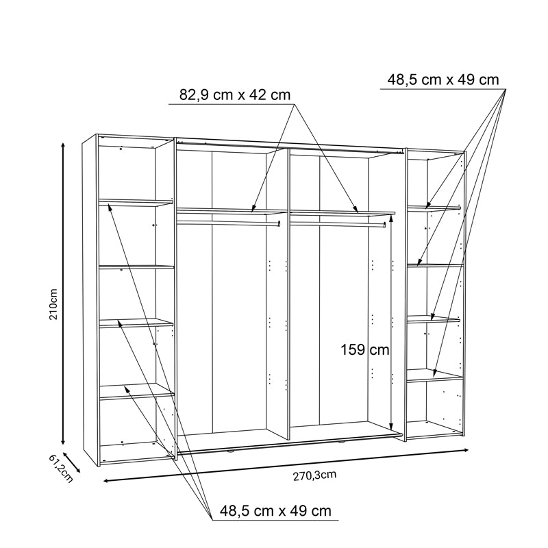 4-door wardrobe Verzo pakoworld oak-anthracite melamine 270.5x61.5x210.5cm