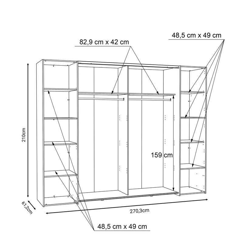 4-door wardrobe Verzo oak-anthracite melamine 270.5x61.5x210.5cm