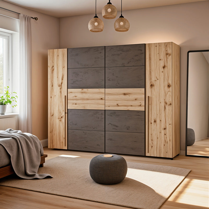 4-door wardrobe Verzo oak-anthracite melamine 270.5x61.5x210.5cm