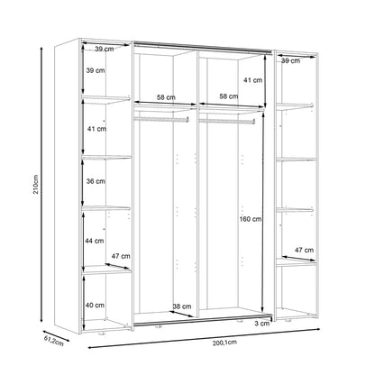 4-door wardrobe Lamore pakoworld white melamine 200x61.5x210.5cm