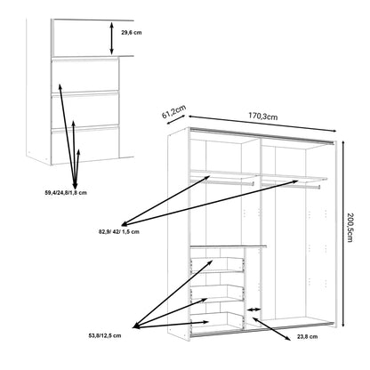 2-door ardrobe Gotion pakoworld white melamine 170.5x61x200,5cm