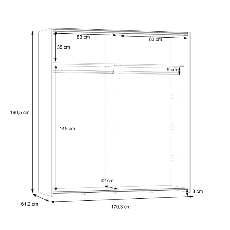 Wardrobe Noez 2 doors with shelves sonoma melamine 170.5x61x190.5cm