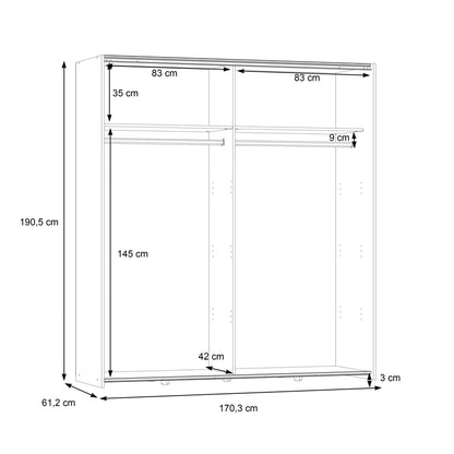 Wardrobe Noez 2 doors with shelves sonoma melamine 170.5x61x190.5cm
