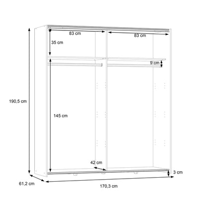 Wardrobe Noez pakoworld 2 doors with shelves white melamine 170.5x61x190.5cm