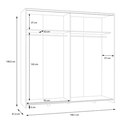 Wardrobe Jolite pakoworld 2 doors with shelves white-oak melamine 190x61x190.5cm