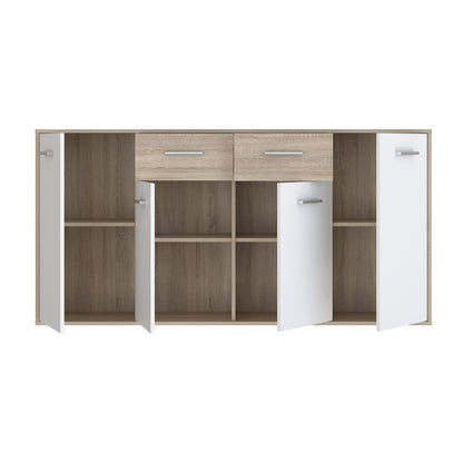 Drepen pakoworld melamine buffet in white and sonoma color 162.3x34.2x81.7cm