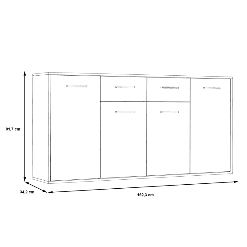 Drepen pakoworld melamine buffet in white and sonoma color 162.3x34.2x81.7cm