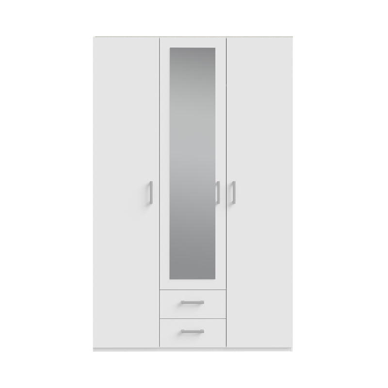 Jakrine pakoworld melamine three-leaf wardrobe melamine with mirror in white with 3 grey shelves 133.2x54.2x210.5cm