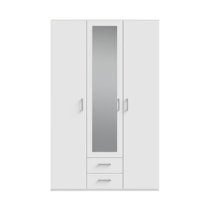 Jakrine pakoworld melamine three-leaf wardrobe melamine with mirror in white with 3 grey shelves 133.2x54.2x210.5cm