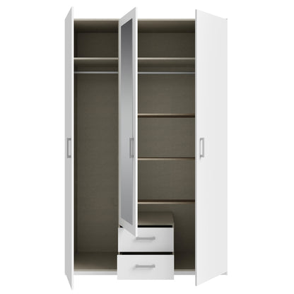Jakrine pakoworld melamine three-leaf wardrobe melamine with mirror in white with 3 grey shelves 133.2x54.2x210.5cm