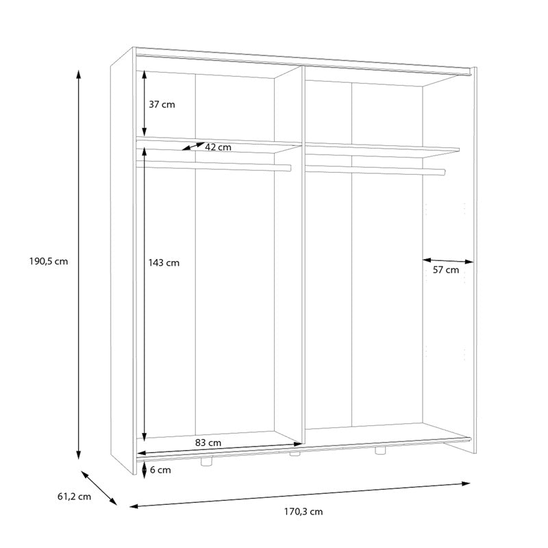 Wardrobe Noez I 2 doors with shelves in white color 170.5x61x190.5cm