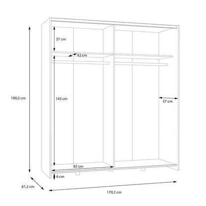 Wardrobe Noez I 2 doors with shelves in white color 170.5x61x190.5cm