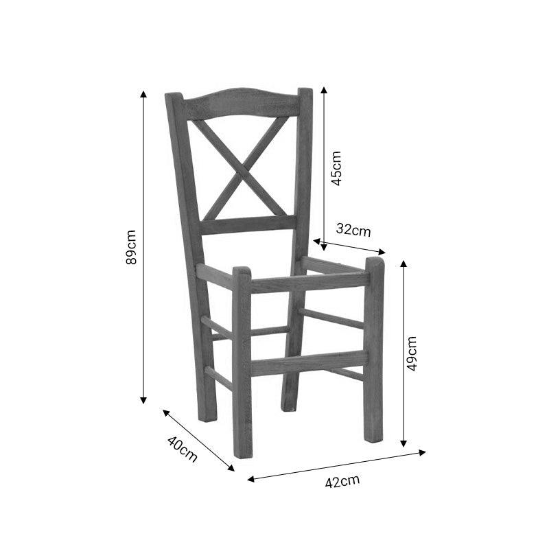 Coffee shop chair Seimi pakoworld criss cross unpainted wood 42x40x89cm