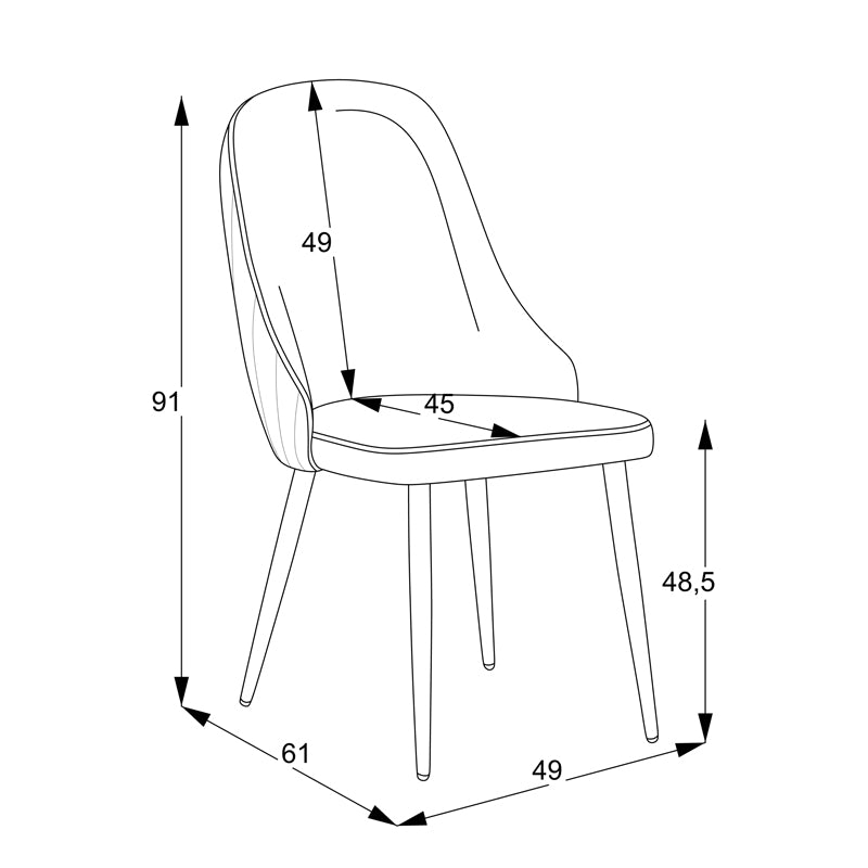 Chair Remis pakoworld cream fabric-black metal leg 49x61x91cm