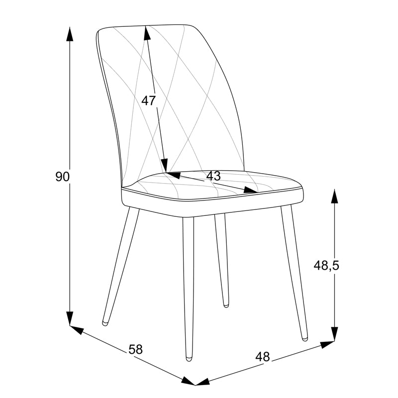 Chair Vika pakoworld grey fabric-black metal leg 48x58x90cm