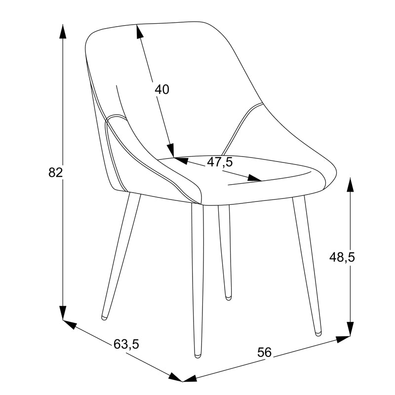 Chair Loukrizia pakoworld anthracite fabric-black metal leg 56x63.5x82cm