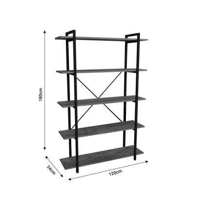 Bookcase Reson pakoworld oa melaminek-black metal 120x34x180cm