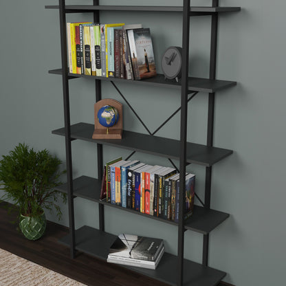 Bookcase Reson pakoworld anthracitemelamine-black metal 120x34x180cm