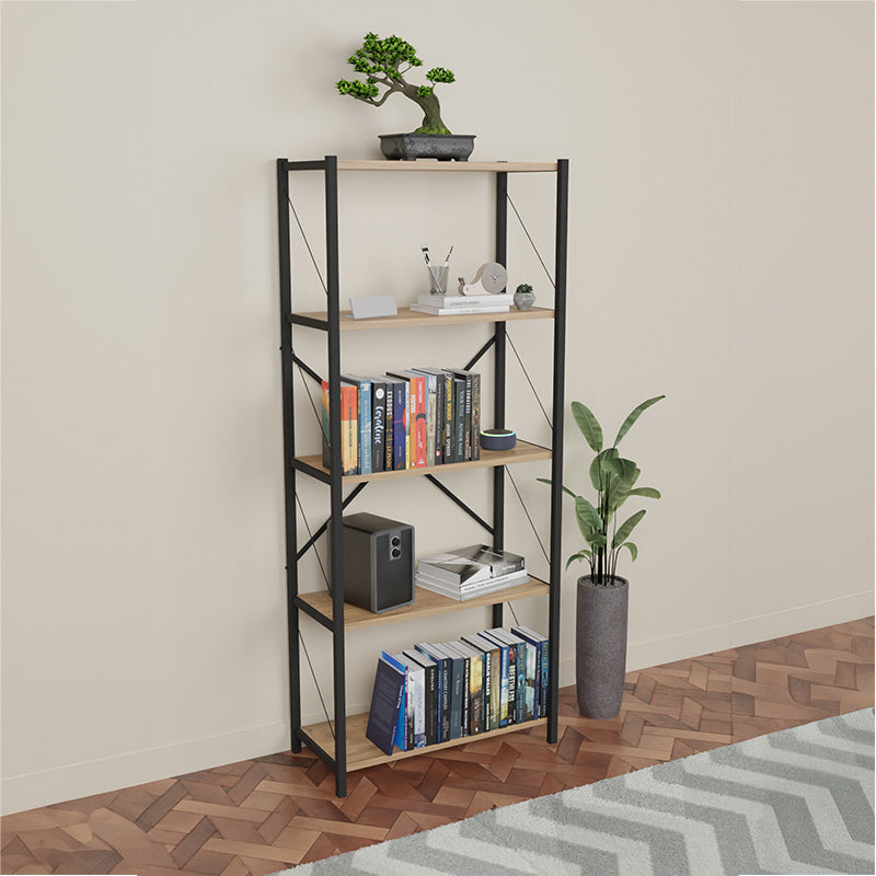 Bookcase Draizy pakoworld oak melamine-black metal 60x30x150cm