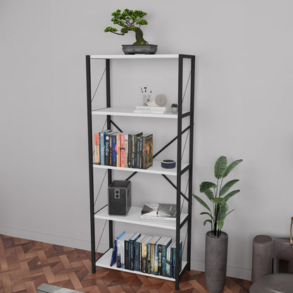 Bookcase Draizy pakoworld white melamine-black metal 60x30x150cm