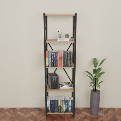 Bookcase Glase pakoworld oak melamine-black metal 40x30x150cm