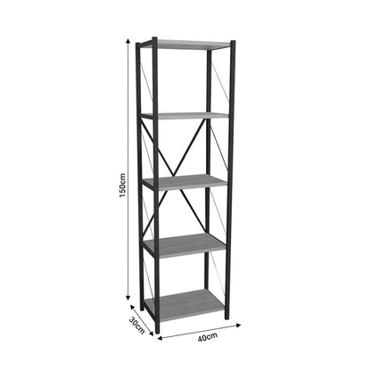 Bookcase Glase oak melamine-black metal 40x30x150cm