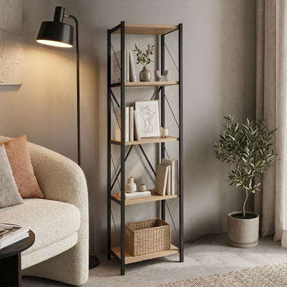 Bookcase Glase oak melamine-black metal 40x30x150cm