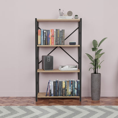 Bookcase Jackrey pakoworld oak melamine-black metal 60x30x114cm