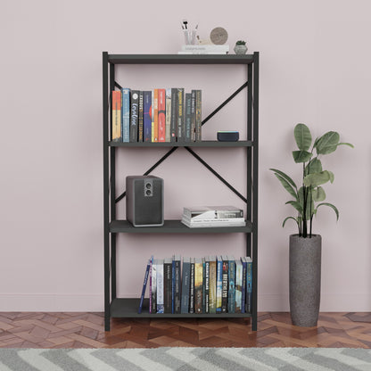 Bookcase Jackrey pakoworld anthracite melamine-black metal 60x30x114cm