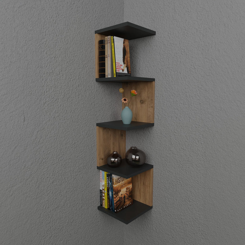 Wall shelf Zigzag oak-anthracite melamine 25x25x109cm